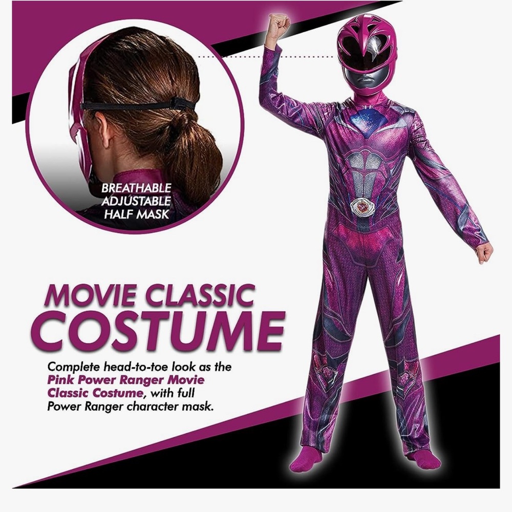 GIRLS PINK POWER RANGER COSTUME SIZE LARGE 10/12!! Gently used condition!